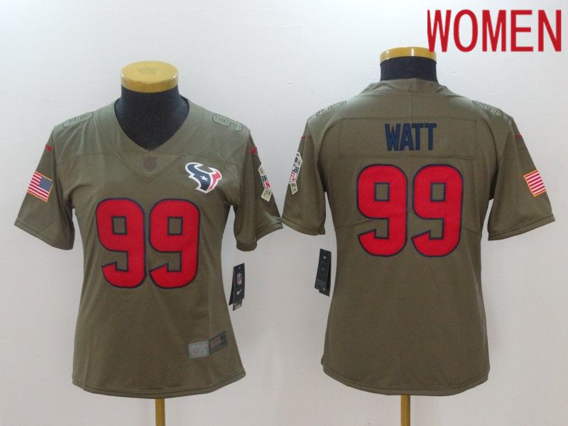Women Houston Texans #99 Watt Red Nike Olive Salute To Service Limited NFL Jersey->women nfl jersey->Women Jersey